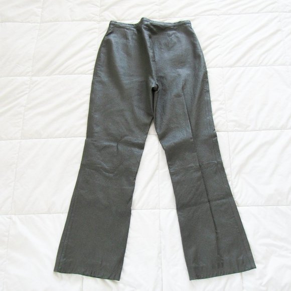 VINTAGE Stylish High Waist Leather Pants in Deep Green Size Medium 28" W SZ 6/8 - Picture 3 of 10